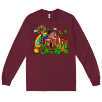 Burgundy St. Patrick's farm with gold Long Sleeve Tee - OliviaCreatesArt