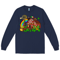 Navy St. Patrick's farm with gold Long Sleeve Tee - OliviaCreatesArt