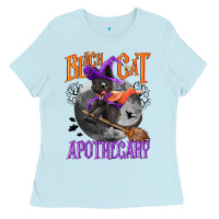 Baby Blue Black cat apothecary Ladies Tee - NancyCooperArtShop