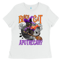 White Black cat apothecary Ladies Tee - NancyCooperArtShop