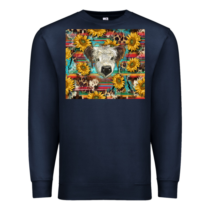 White Scottish Calf And Sunflowers Premium Sweatshirt by BarkalooDesign | Teevron