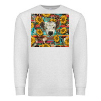 Oatmeal Heather white Scottish calf and sunflowers Premium Sweatshirt - BarkalooDesign