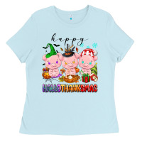 Baby Blue happy hallothanksmas pigs Ladies Tee - texasbilliewilder