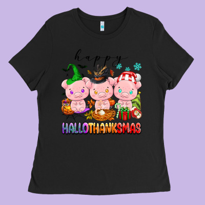 Happy Hallothanksmas Pigs Ladies Tee Designed By Texasbilliewilder
