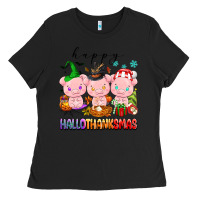 Black happy hallothanksmas pigs Ladies Tee - texasbilliewilder