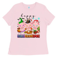 Bubblegum Pink happy hallothanksmas pigs Ladies Tee - texasbilliewilder