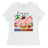 White happy hallothanksmas pigs Ladies Tee - texasbilliewilder