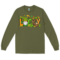 Army Green St. Patrick's Lucky gnome Long Sleeve Tee - OliviaCreatesArt