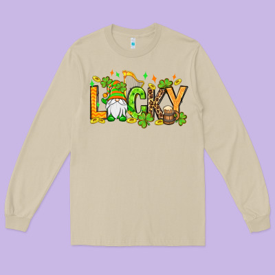 St. Patrick's Lucky Gnome Long Sleeve Tee Designed By Oliviacreatesart