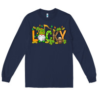 Navy St. Patrick's Lucky gnome Long Sleeve Tee - OliviaCreatesArt