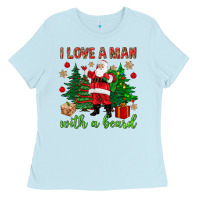 Baby Blue I love a man with a beard Christmas Ladies Tee - NancyCooperArtShop