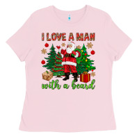 Bubblegum Pink I love a man with a beard Christmas Ladies Tee - NancyCooperArtShop