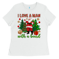 White I love a man with a beard Christmas Ladies Tee - NancyCooperArtShop