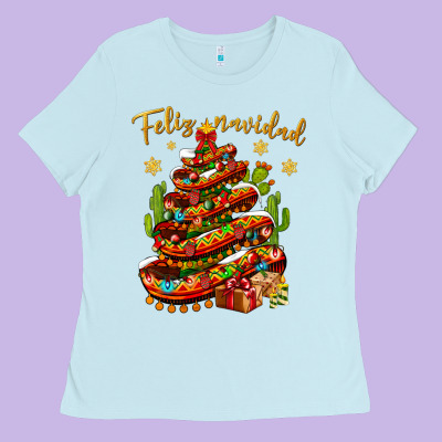 Christmas Feliz Navidad Ladies Tee Designed By Nancycooperartshop