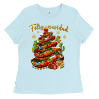 Baby Blue Christmas Feliz Navidad Ladies Tee - NancyCooperArtShop