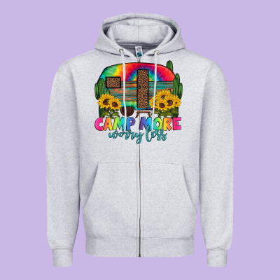 Camp More Worry Less With Caravan Zipper Hoodie Designed By Artiststas