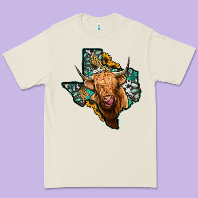 Texas Map Highland Cow Premium Tee Designed By Jasminsmagicworld