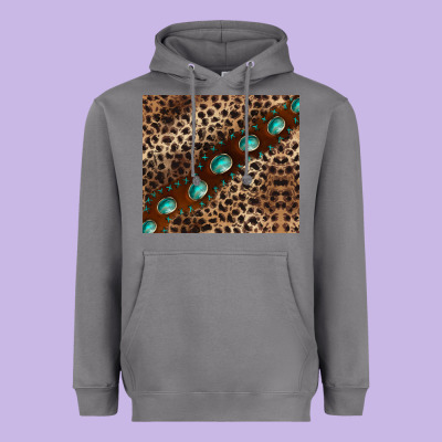 Leopard Gemstone Leather Heavyweight Hoodie Designed By Barkaloodesign