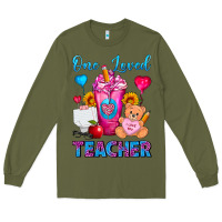 Army Green One Loved Teacher Valentines Day Cold Drink Frappe Long Sleeve Tee - FaDigitalArtStudio