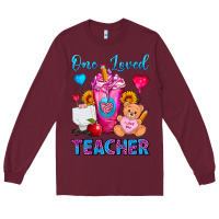 Burgundy One Loved Teacher Valentines Day Cold Drink Frappe Long Sleeve Tee - FaDigitalArtStudio
