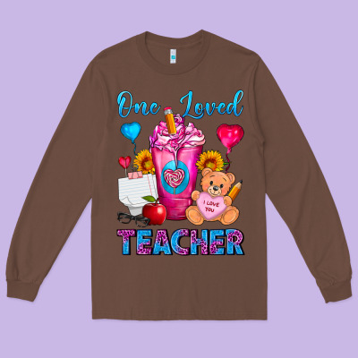 One Loved Teacher Valentines Day Cold Drink Frappe Long Sleeve Tee Designed By Fadigitalartstudio