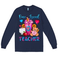 Navy One Loved Teacher Valentines Day Cold Drink Frappe Long Sleeve Tee - FaDigitalArtStudio