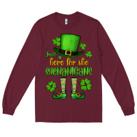 Burgundy Just here for the shenanigans St. Patrick's Long Sleeve Tee - OliviaCreatesArt