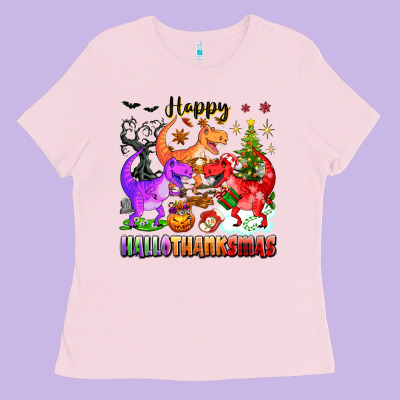 Happy Hallothanksmas Dinosaur Ladies Tee Designed By Texasbilliewilder