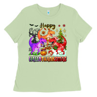 Matcha happy hallothanksmas dinosaur Ladies Tee - texasbilliewilder