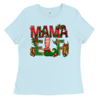 Baby Blue Christmas Mama Elf Ladies Tee - NancyCooperArtShop