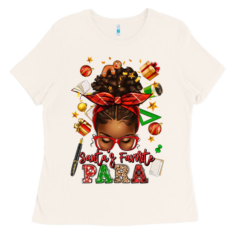 Santa's Favorite Para Afro Messy Bun Ladies Tee by texasbilliewilder | Teevron