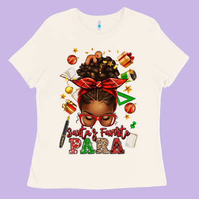 Santa's Favorite Para Afro Messy Bun Ladies Tee Designed By Texasbilliewilder
