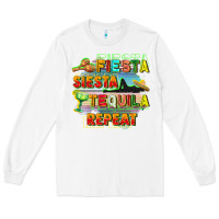 White Fiesta siesta tequila repeat Long Sleeve Tee - FaDigitalArtStudio