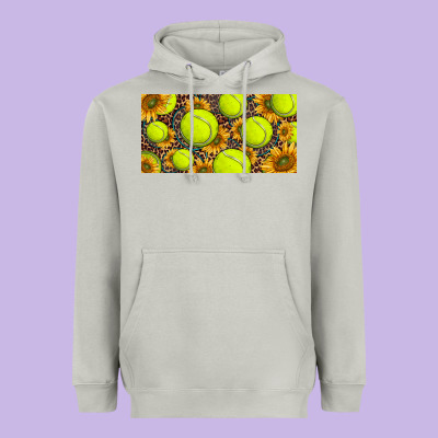 Tennis Ball With Sunflower And Racket  Licence Plato Heavyweight Hoodie Designed By Barkaloodesign