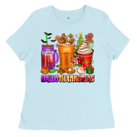 Baby Blue hallothanksmas coffee cups Ladies Tee - texasbilliewilder