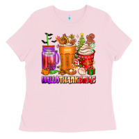Bubblegum Pink hallothanksmas coffee cups Ladies Tee - texasbilliewilder