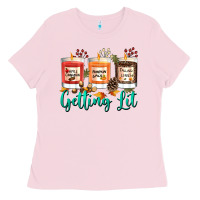 Bubblegum Pink Candles with Fall Getting Lit Ladies Tee - texasbilliewilder