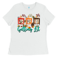 White Candles with Fall Getting Lit Ladies Tee - texasbilliewilder