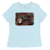 Baby Blue I'm so freaking merry skeleton messy bun Ladies Tee - NancyCooperArtShop