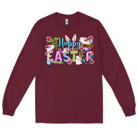 Burgundy Happy Easter Nurse Long Sleeve Tee - OliviaCreatesArt