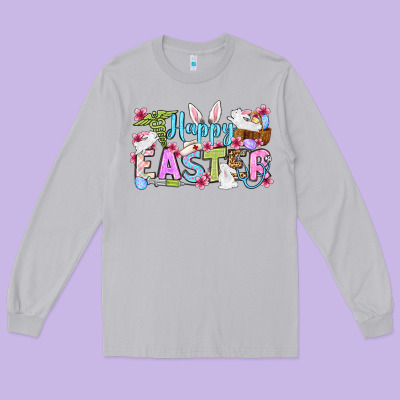 Happy Easter Nurse Long Sleeve Tee Designed By Oliviacreatesart