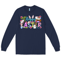Navy Happy Easter Nurse Long Sleeve Tee - OliviaCreatesArt