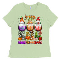 Matcha Happy Hallothanksmas wine glasses and gnomes Ladies Tee - texasbilliewilder