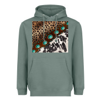 Sage leopard and cowhide gemstone leather Heavyweight Hoodie - BarkalooDesign