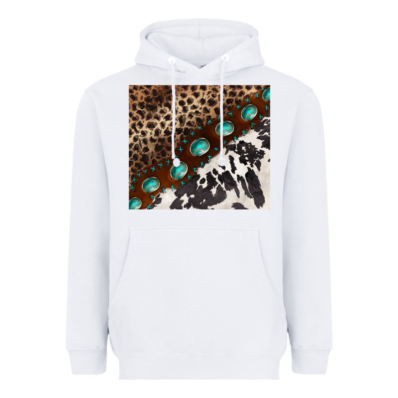 Leopard And Cowhide Gemstone Leather Heavyweight Hoodie by BarkalooDesign | Teevron