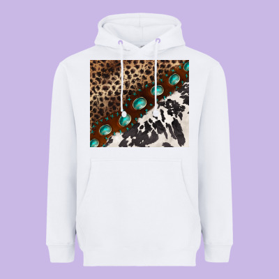 Leopard And Cowhide Gemstone Leather Heavyweight Hoodie Designed By Barkaloodesign