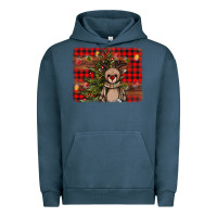 Pigment Midnight Navy reindeer trees background Urban Hoodie - AdoDesignShop