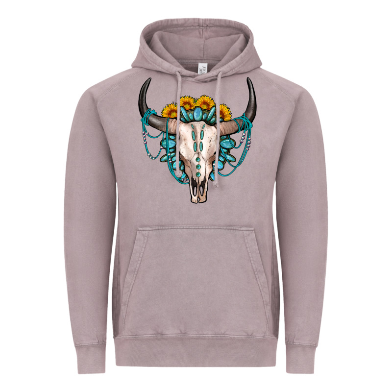 Sunflower Gemstone Bull Skull Vintage Hoodie by OliviaCreatesArt | Teevron