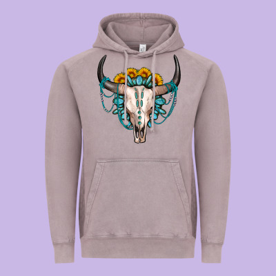 Sunflower Gemstone Bull Skull Vintage Hoodie Designed By Oliviacreatesart