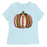 Baby Blue Baseball Pumpkin Ladies Tee - texasbilliewilder